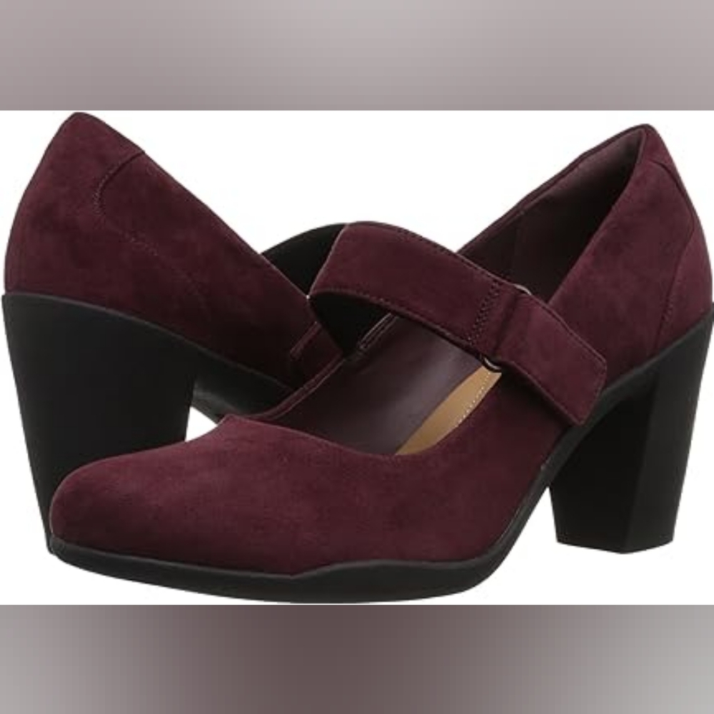 Clarks Adya Clara Mary Jane Burgundy  Suede Heels Women's Size 9.5